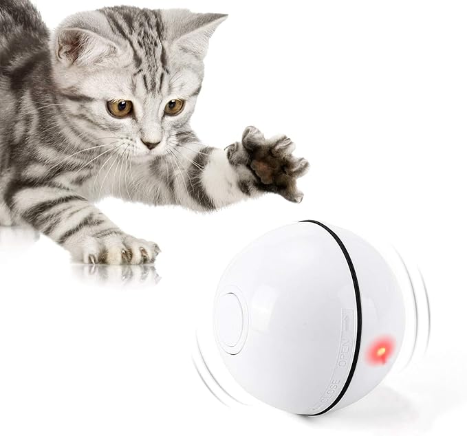WWVVPET Interactive Cat Toys Ball with LED Light, 360 Degree Self Auto Rotating Smart Ball, USB Rechargeable Spinning Cat Ball Toy,Stimulate Hunting Instinct Kitten Funny Chaser Roller Pet Toy