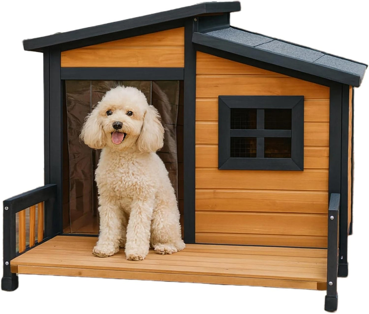 Large Indoor Outdoor Dog House,Wood Insulated Dog House,Weatherproof Outside Shelter with Elevated Floor,Easy to Assemble(39.3" L x 37.5" W x 30" H)
