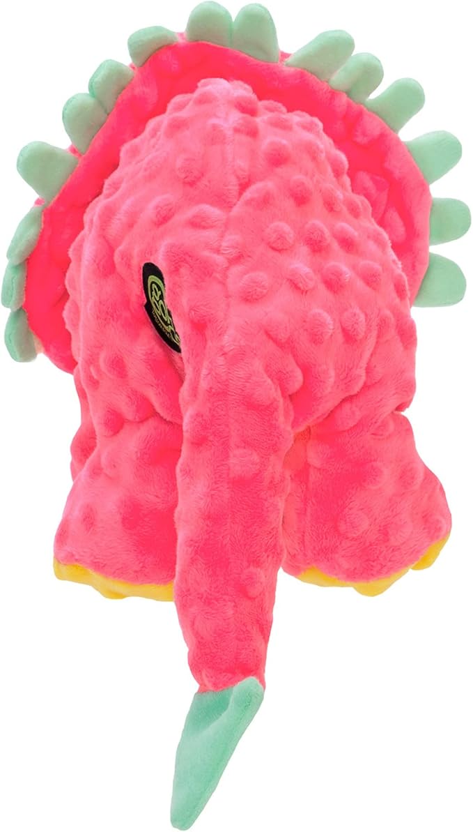 goDog Dinos Frills Squeaky Plush Dog Toy, Chew Guard Technology - Pink, Large