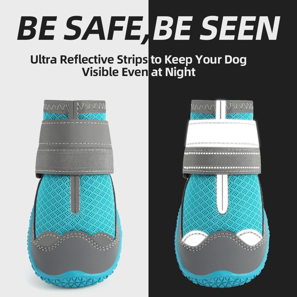 Dog Shoes for Large Dogs, Medium Dog Boots & Paw Protectors for Hardwood Floors, Outdoor Dog Booties for Hot Pavement Winter Snow Hiking, Breathable Dog Shoes with Reflective Strips Size 3