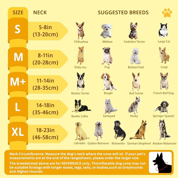 Soft Dog Cone Collar, Inflatable Donut Cones Alternative After Surgery with Anti-Lick Shield, for Large/Medium/Small Dogs to Stop Licking, Elizabethan Neck Ecollars of Shame, Comfy Pillow E Recovery