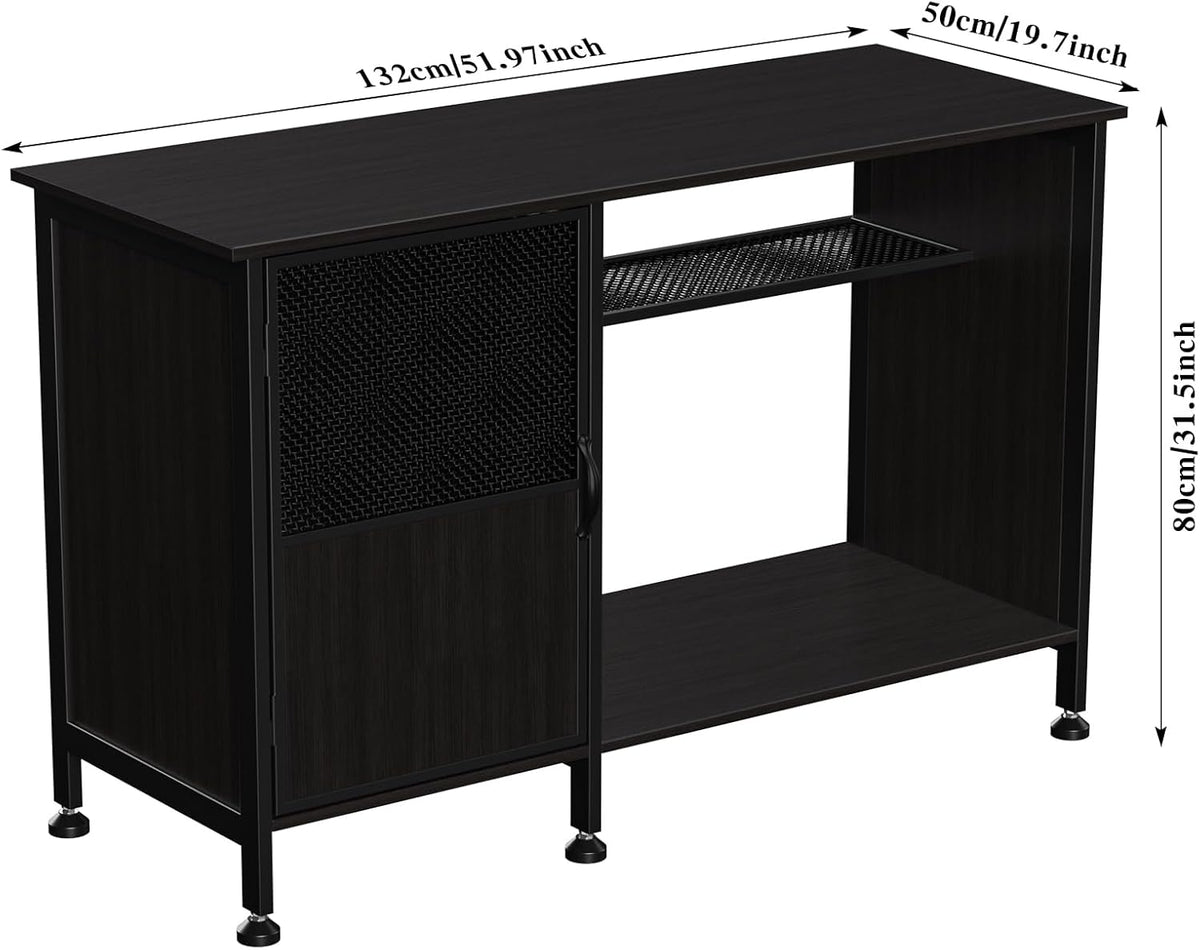 Fish Tank Stand, Modern Aquarium Stand with Built-in Cabinet and Shelves - Sleek Black Iron and Wood Grain Design for Stylish Home Décor（ 51.97" x W 19.69" x H 31.5"） Black