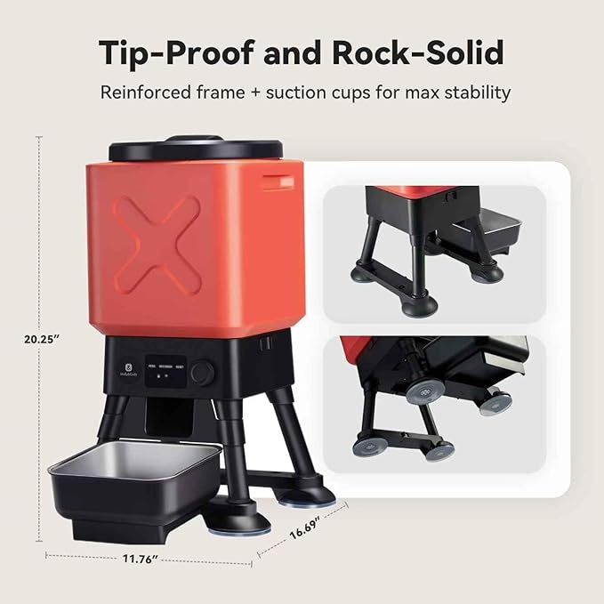 Automatic Dog Feeder for Large Dogs, 14L Capacity, Remote Feeding, Anti-Blockage System, Timed Auto Dog Food Dispenser, 2.4G WiFi App Control，Dual Power Supply,Stainless Steel Bowl