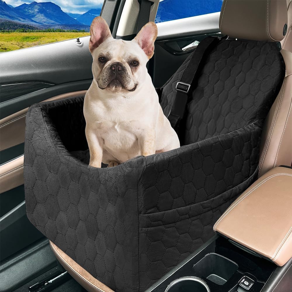 Dog Car Seat for Small/Medium Dogs - Dog Booster Seat with Safety Straps & Non-Slip Base, Travel Pet Car Seat with Storage Pockets, Washable & Removable, Suitable for Dogs Under 35 lbs (Black)