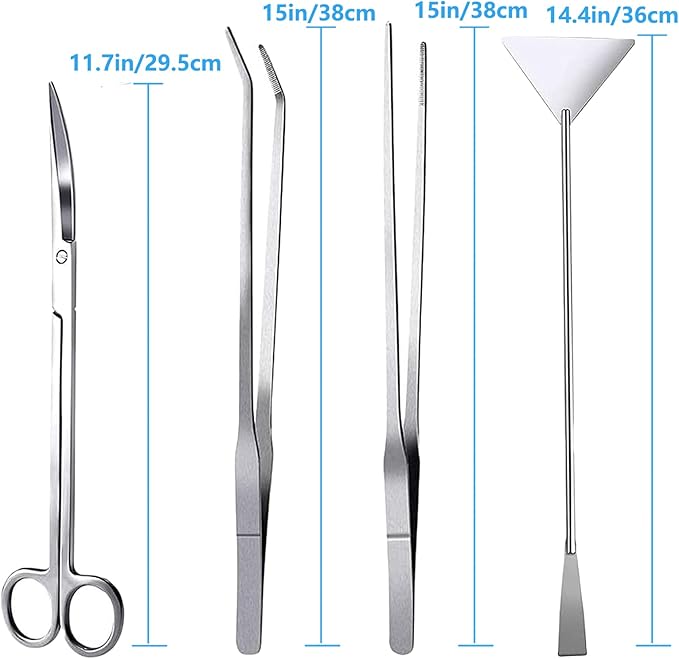 15in Aquascaping Tools, 4 in 1 Long Aquarium Tweezers Scissors Spatula, Stainless Steel Aquatic Plants Aquascaping Tools Set for Fish Starter Kits, Aquariums Tank and Terrarium