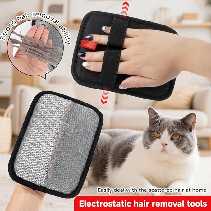 Pet Hair Remover, Electrostatic Pet Hair Removal Gloves-2-piece Set, Reusable Cat & Dog Hair Remover for Couch, Furniture, Carpet, Curtain, Upgraded Animal Fur Removal Tool