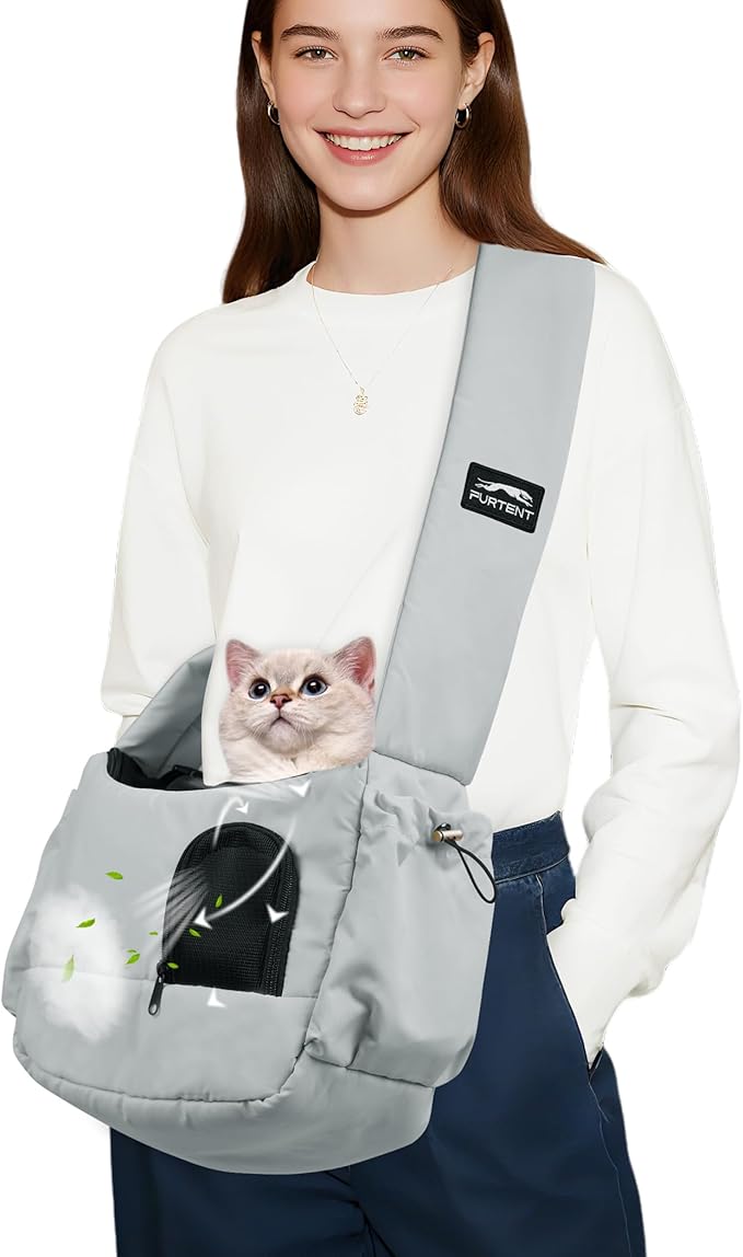 Cat Sling, Dog Carriers for Small Dogs up to 8.8 lbs Kitten and Puppy, Breathable Cats Carrier Pouch Pet Purse with Pockets, Hands-Free Pet Carrier with Safety Harness for Travel, Gray