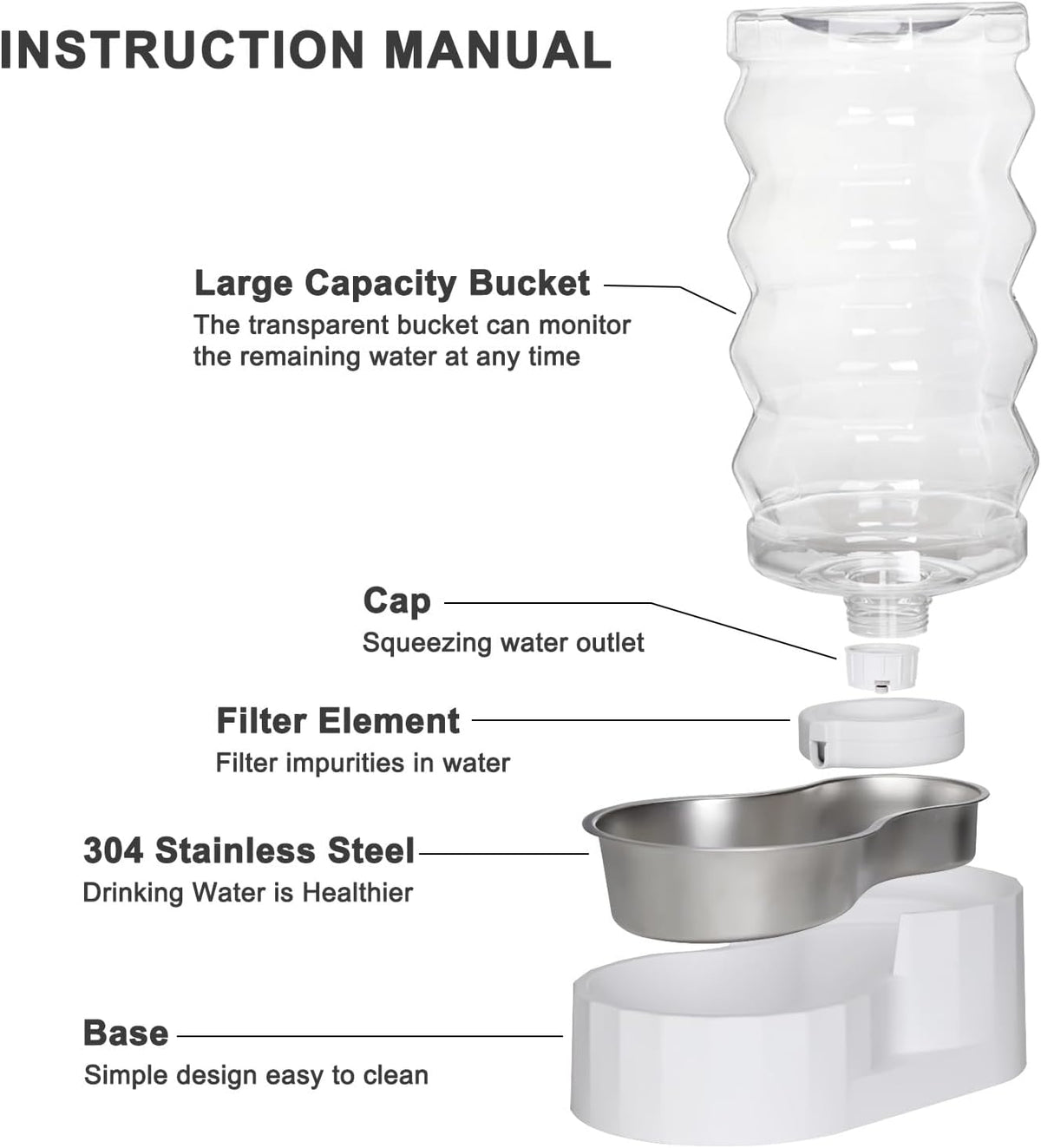 Sfozstra Automatic Pet Water Dispenser: 9L Lagre Dogs Stainless Steel Gravity Feeder - Convenient Drinking Water Dispenser Designed for Dogs and Cats (White, 9L)
