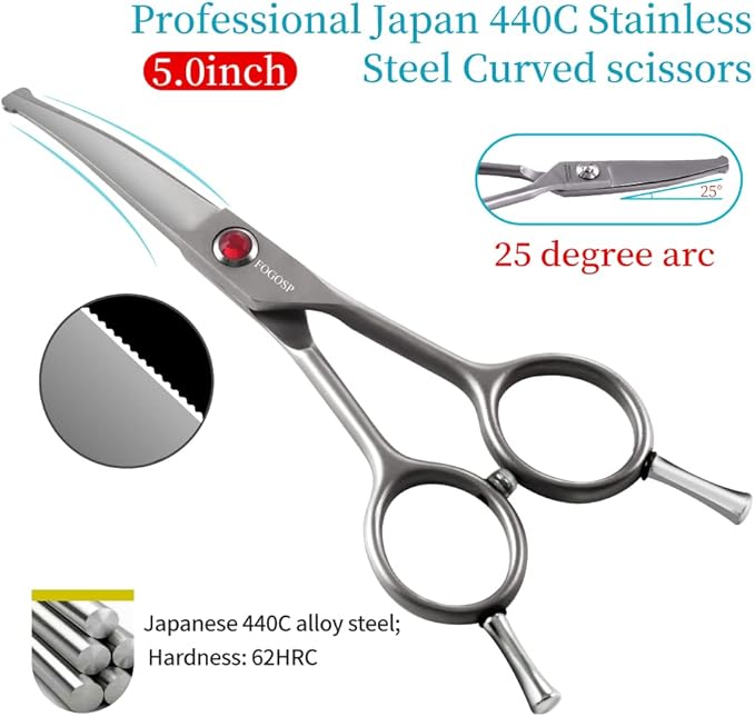 4.5" Curved Dog Scissors for Grooming Face and Paws with Safety Round Tip for Small Dogs Face Paw Ears Trimmer Professional Small Cat Grooming Shears (4.5" Curved, Gray)