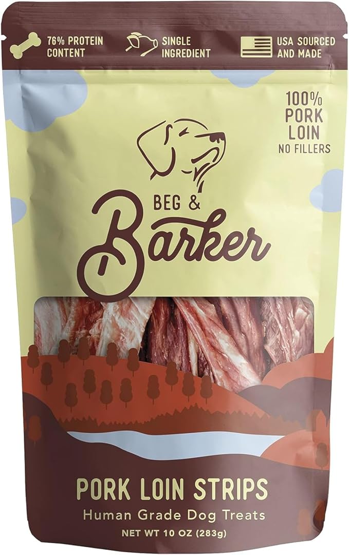 Beg & Barker Pork Jerky for Dogs (10 oz, Pack of 1) - Dog Training Treats - Natural Dog Treats Made in The USA - Grain Free, Diabetic-Friendly, High Protein, Sugar-Free (Pork Dog Jerky)