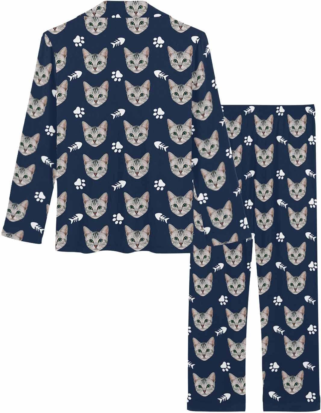 MyPupSocks Custom Face Pajamas for Women Set, Personalized Photo Long Sleepwear XS-XXL