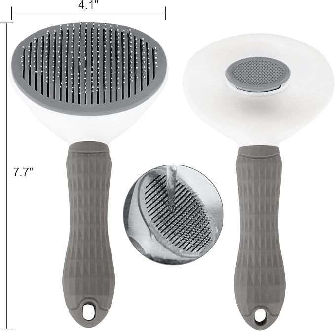 HUWEIHUA Cleaning Slicker Brush Clean Pets, Dog Cat Bunny Pet Grooming with Ergonomic Handle, Self-Cleaning Slicker for Dogs and Cats, Gray