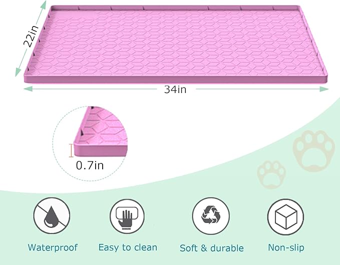 Cat Litter Mat, Silicone Large Cat Mat for Litter Box - 34x22 in, Waterproof & Non-Slip, Durable & Easy Clean, Pink
