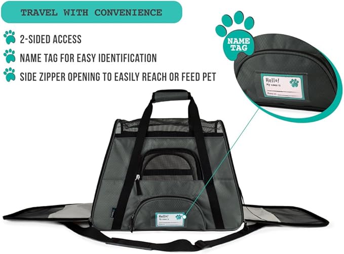 PetAmi Airline Approved Pet Carrier for Cat, Soft Sided Dog Carrier for Small Dogs, Cat Travel Supplies Accessories Indoor Cats, Ventilated Pet Carrying Bag Medium Large Kitten Puppy, Small Dark Gray