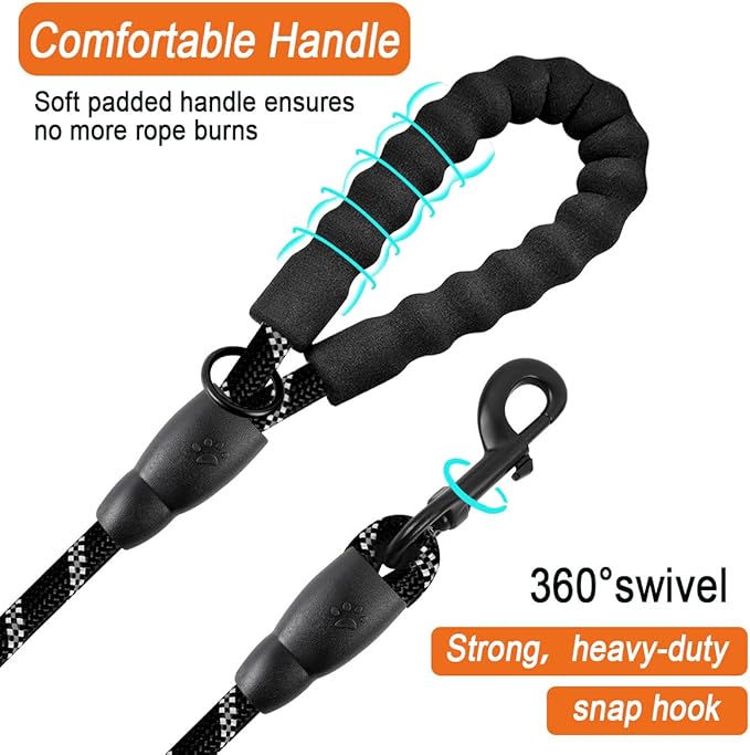 BARKBAY Dog Leashes for Large Dogs Heavy Duty Dog Leash 4/5/6 FT with Comfortable Padded Handle and Highly Reflective Threads for Medium Large Dogs Walking Training Running (5FT-1/2'',Black)