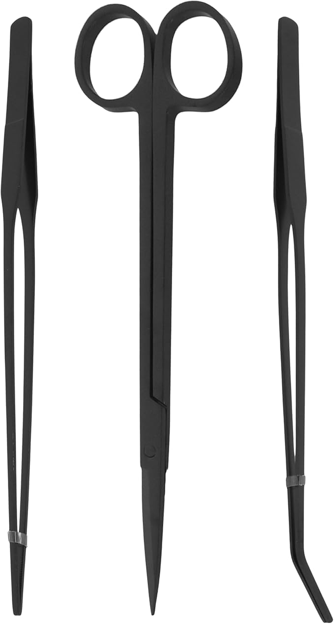 Mandala Crafts Black Stainless Steel Aquascaping Tools Kit – Aquarium Plant Tools with Tweezers and Scissors for Fish Tanks, Hospital Tanks, Goldfish Bowls, Aquariums, and Terrariums