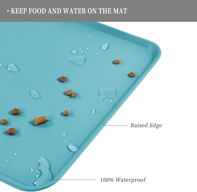 Waterproof Pet Feeding Mat with High Raised Edges, Heavier and Thicker Placemats for Cat Dog Water Bowl with BPA Free, Dogs Cats Food Mats for Messy Drinkers to Prevent Spill and Protect Floors
