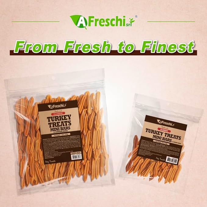Afreschi Natural Turkey Treats Mini Bars – 6 oz, USA-Sourced Trukey, All-Natural, Hypoallergenic, Low-Fat, Healthy & Easily Digestible, Puppy & Training Snack