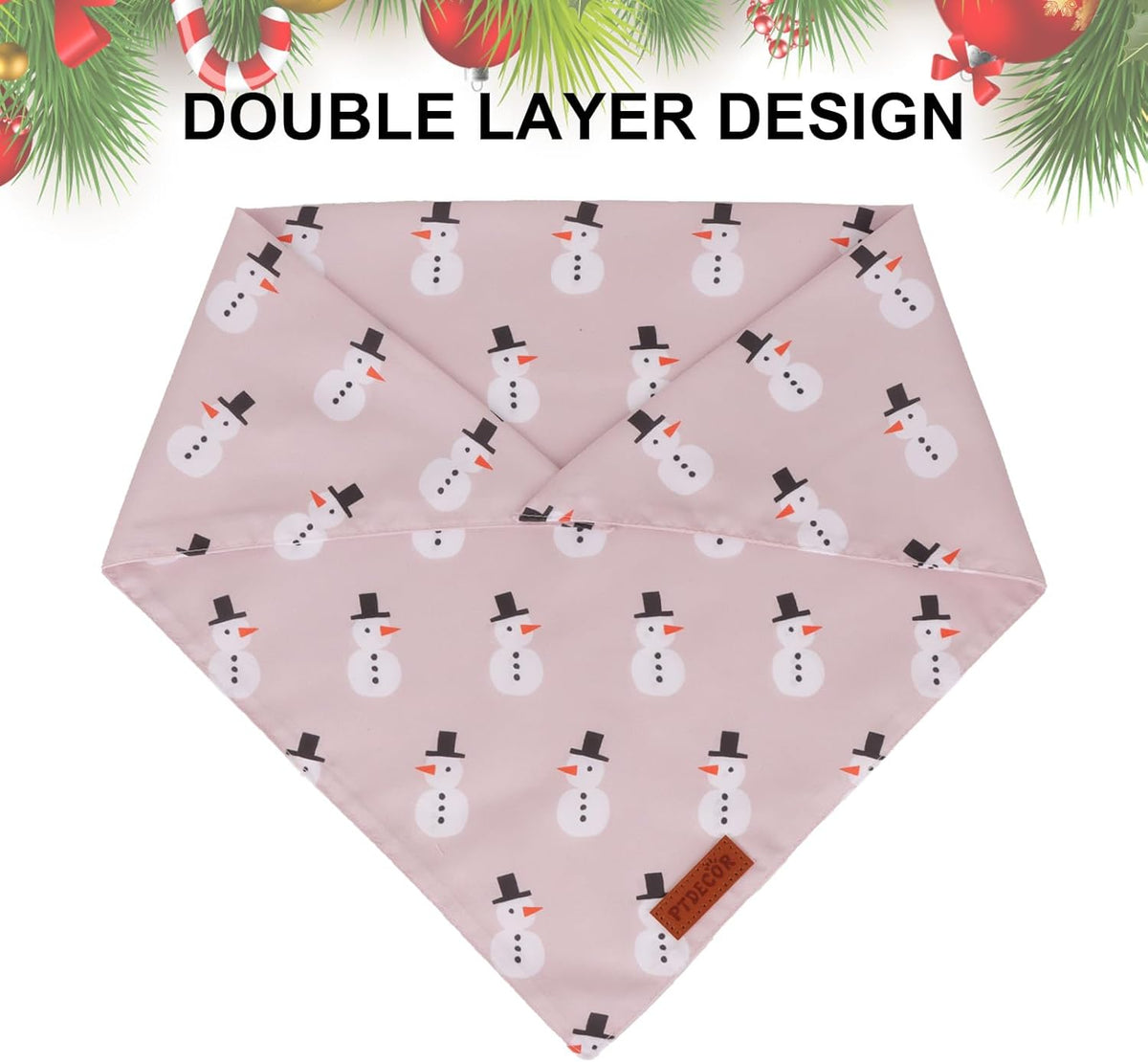 PTDECOR Christmas Dog Bandana, Santa and Snowman Design Reversible Holiday Pet Scarf, Premium Durable Fabric, Triangle Christmas Bandanas for Extra Large Dogs (X-Large)