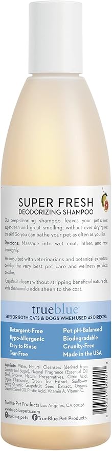 TrueBlue Grapefruit & Chamomile Deodorizing Dog Shampoo – Cleansing Wash, Moisturizing – Toxin Free, Natural Botanical Blend – Tearless – 12 Fl. Oz.