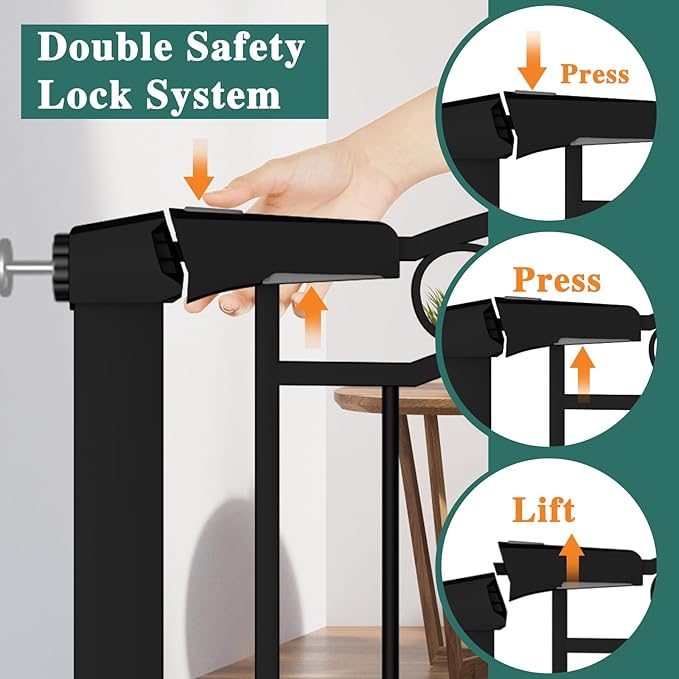 Fairy Baby 29.53"-32.28" Wide Baby Gate with Door, Walk Through Baby Gates for Stairs Pressure Mounted no Drill, Indoor Tension Metal Pet Dog Gate, Auto Close Child Safety Gate, Black