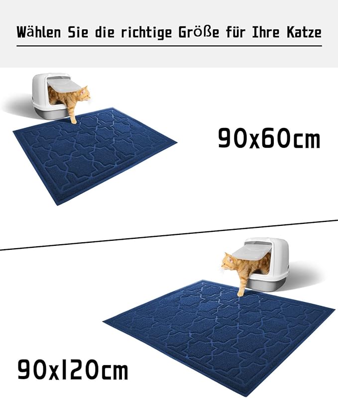 Yimobra Cat Litter Mat, 47"x36" Litter Box Mat with Litter Lock Mesh, Soft Cat Litter Mat Litter Trapping Mat, Easy to Clean, Non-Slip, Water Resistant, Litter Free Floors, Dark Blue