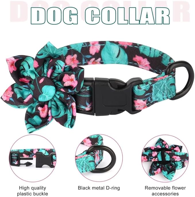 Beirui Cute Girl Dog Collars, Harnesses & Leashes Set - Adjustable Dog Collar and Leash Set with Flower - Soft Mesh Dog Vest Harness for Puppies Small & Extra Small Dogs Cats (Green,XXS)
