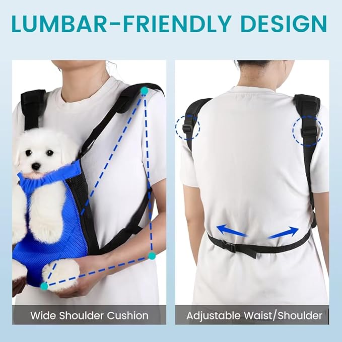 Dog Backpack Carrier, Adjustable Pet Front Carriers, Legs Out Carrying Sling Travel Bag for Small Medium Dogs 4-7 Lbs, Soft Wearable Puppy Chest Carry Backpacks for Walking/Hiking/Camping/Traveling
