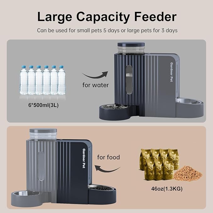 Gardner Pet Automatic Gravity Cat Food Feeder and Water Dispenser Stainless Steel Two-in-One Set Large Capacity Dispenser for Pets Dogs, Puppies, Kittens