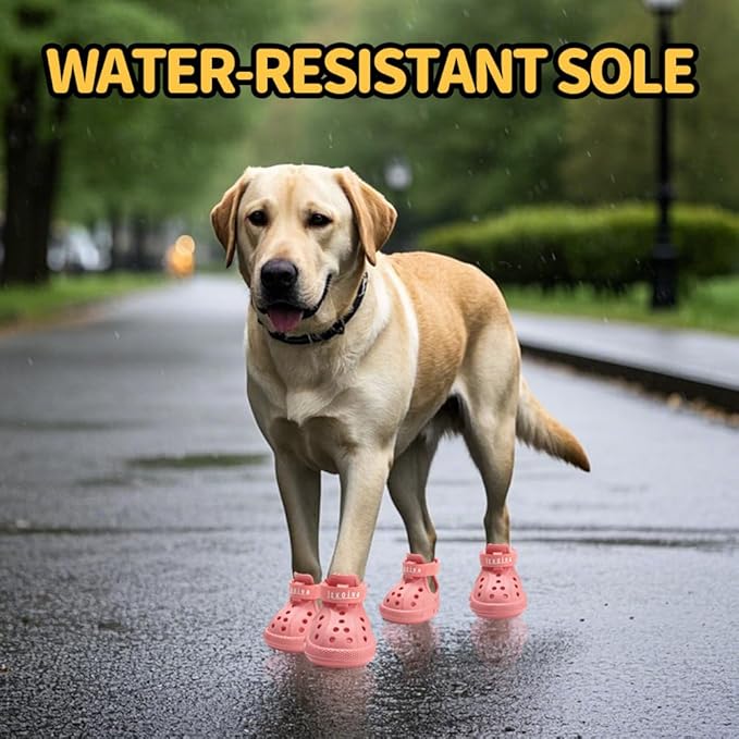 JZXOIVA Dog Shoes for Hot Pavement, Dog Booties for Large Dogs, Breathable Dog Boots & Paw Protectors, Adjustable Non-Slip Dog Rain Booties, Waterproof Pets Sandals for Beach Pink Size 7