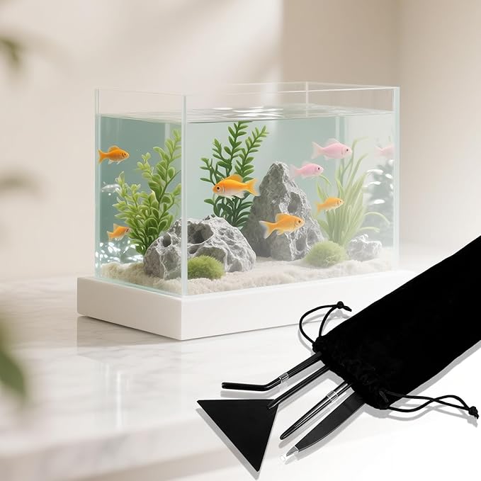 Aquarium Aquascaping Tool Stainless Steel Aquascape Tools Kit 4 in 1 Anti-Rust Fish Tank Starter Kit with Tweezers Scissors Spatula for Aquarium Plants (Black)