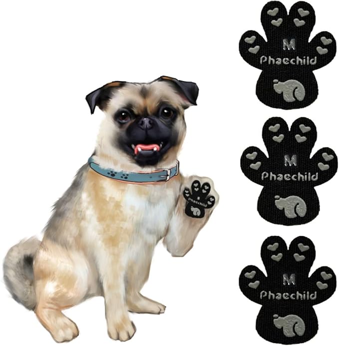Dog Paw Pads Anti-Slip Grips,Dog Paw Protectors for Senior Dogs on Hot Pavement,Provides Traction to Keep Them from Slipping on Smooth Floors 20 sets-80 Pads Black M