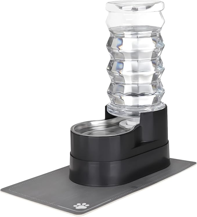 RIZZARI Large Water Dispenser for Dogs: 8L Gravity Black Automatic Stainless Steel Waterer - Raised Pet Feeder for Friendly Senior Medium to Large-Sized Dogs - Good for Spine - in Bedroom Garden