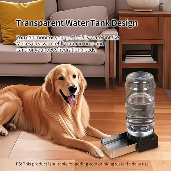 PAKEWAY 1.5 Gallon Automatic Gravity Dog Water Bowl Dispenser, Stainless Steel Large Capacity Pet Waterer with 3 Filters for Medium Dogs and Cats