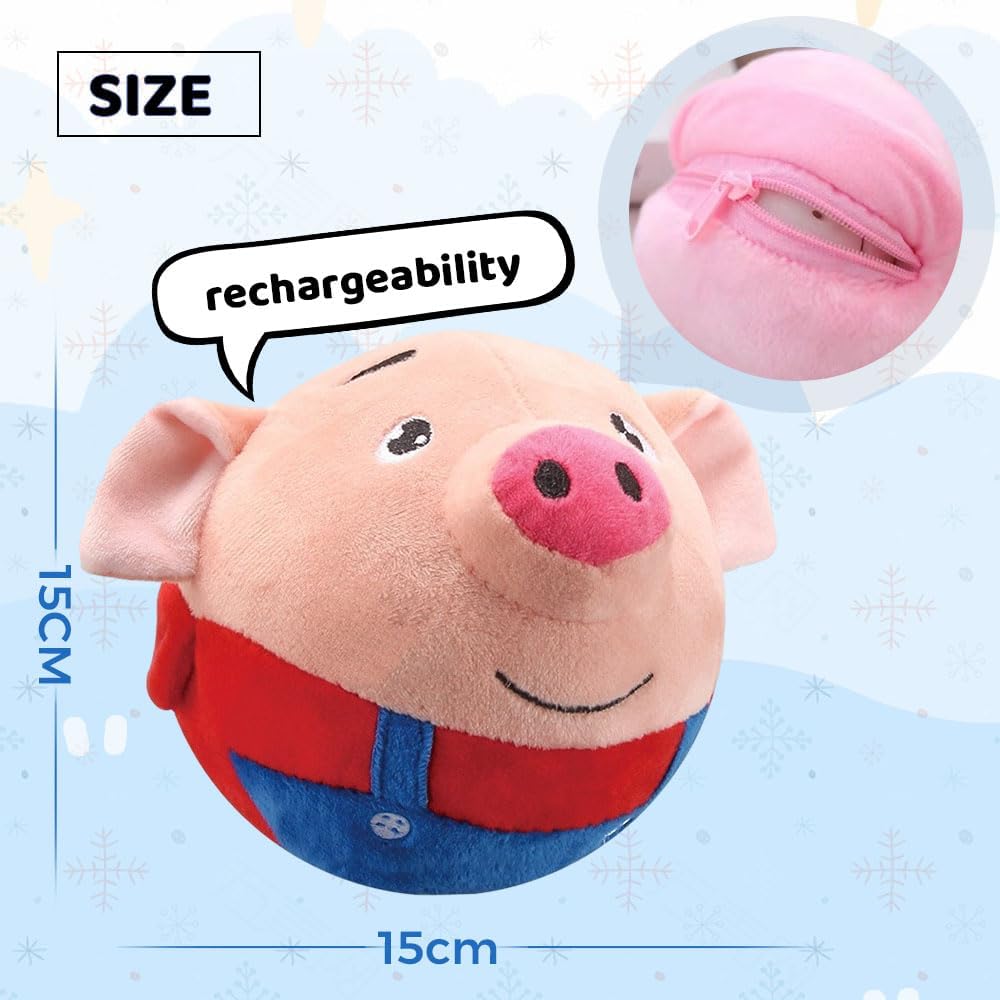2025 Upgrade Active Moving Pet Plush Toy, Squeaky Dog Ball Toy Interactive Dog Toy for Boredom Pet Bouncing Ball Plush Toy, Pig Plush Sound Electronic Dogs Toy Pets Balls Toy