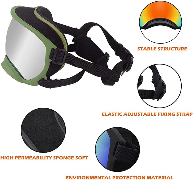 Medium Dog Sunglasses with Adjustable Strap UV Protection, Winproof Dog Puppy Sunglasses, Suitable for Medium Dog Pet Glasses, Dogs Eyes Protection,Soft Dog Goggles