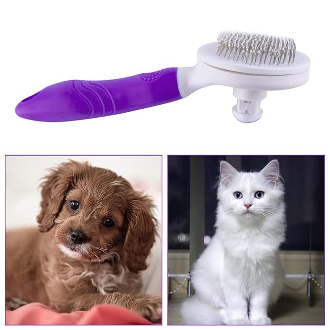 Cat Self Cleaning Slicker Brush, Pets Skin Friendly Grooming Brushes for Shedding Dogs Cats Hair Easy to Remove Loose Undercoat with Long or Short Hairs Pet Massage Tool for All Hair Type- UPGRADED