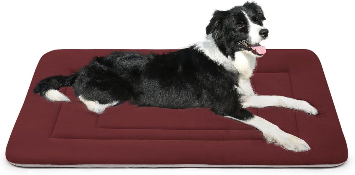 JoicyCo Dog Bed Soft Dog Crate Bed Pad Mat, 36 in Non Slip Bottom Washable Dog Beds for Medium and Large Dogs, Pet Bed Mattress Kennel Pad, Dark Red