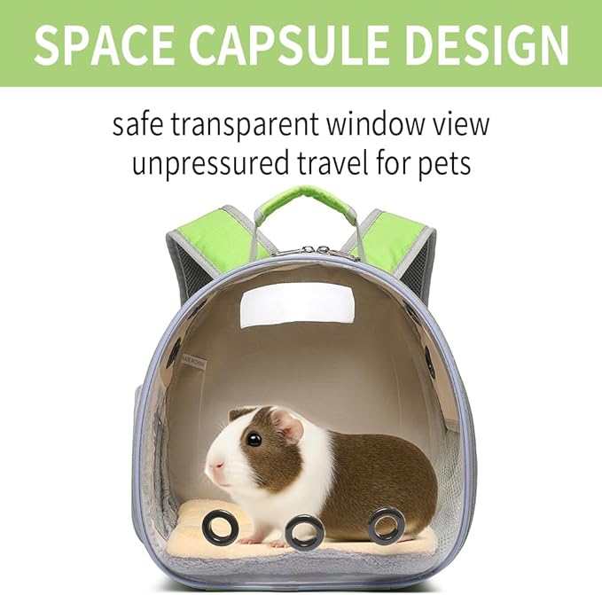 Bunny Carrier, Guinea Pig Carrier,Small Animal Carrier Backpack for Rabbit,Bearded Dragon, Lizard,Hamster,Kitten. Breathable Pet Travel Cage Bag (Grass Green)