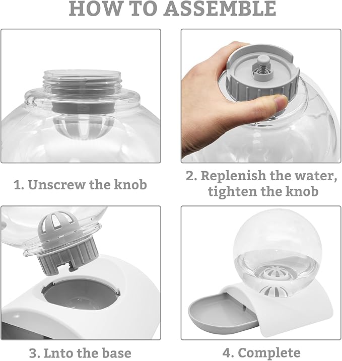 Hamiledyi Automatic Water Dispenser for Dogs and Cats Pet Water Dispenser 2.8 Liter Pet Gravity Water Station Spill-Proof Spherical Waterer Pets Water Bottle for Puppies Kittens Rabbits (Grey)