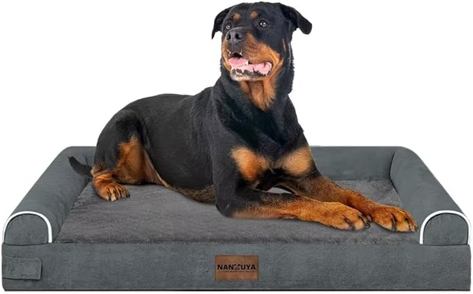 Large Dog Bed Orthopedic Washable: Beds Bolster XL Bed Large Big Dogs Memory Foam Couch Sofa Waterproof with Removable Cover - Dark Grey