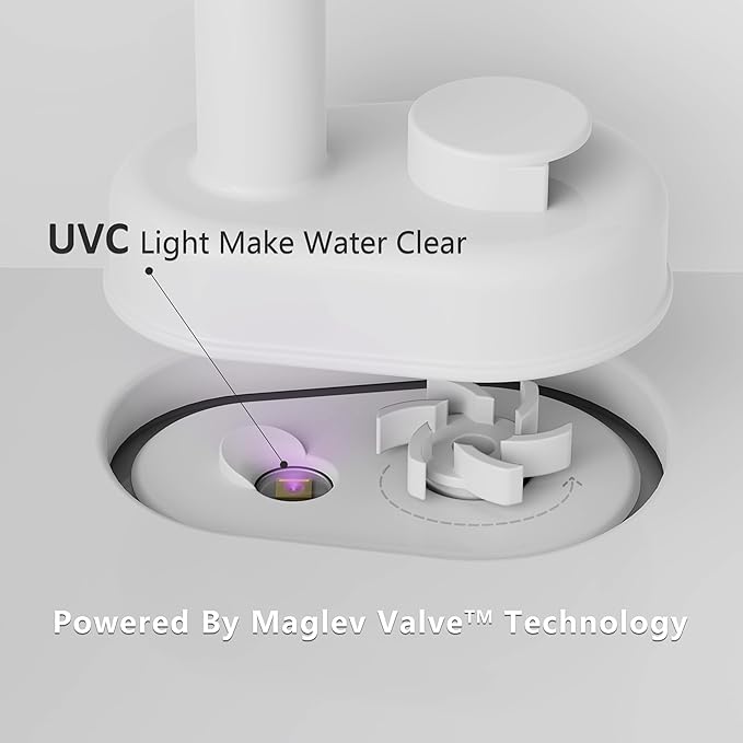 PET LAYSON Pumpless Cat Water Fountain,Smart Cordless Dog Fountains 3.6L/122oz with Maglev Valve Technology Wireless Rechargeable Battery Water Dispenser 8 Filters,2 Nozzles(White01, M1-8 Filter)