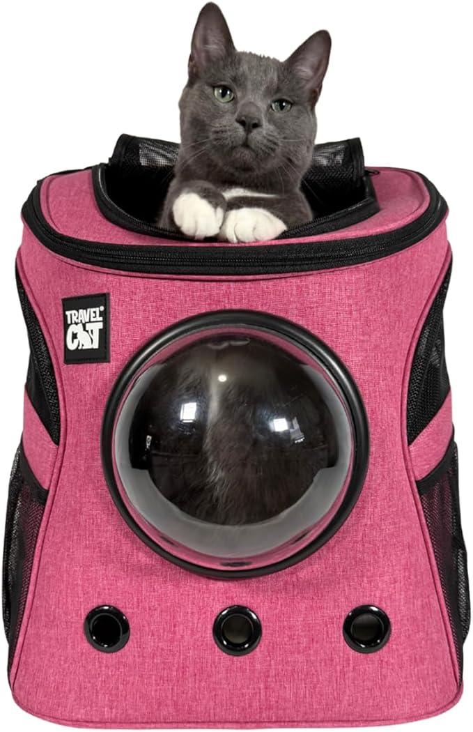 Fat Cat Backpack Carrier - Airline Approved Cat Carrier with Space Capsule Bubble for for Small Cats, Kitten - Premium Deep Rose Pink Cat Carrier Backpack for Outdoor, Travel, Hiking, Pet Supplies