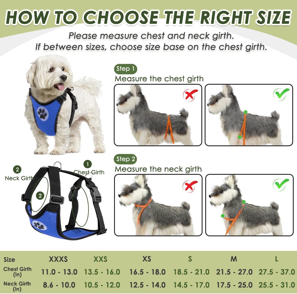 SlowTon Dog Seat Belt Harness for Car, Dog Car Harness Adjustable Mesh Breathable & Dog Seatbelt Safety Tether with Elastic Bungee for Small Medium Large Pets(Blue, Single Clip, XS)