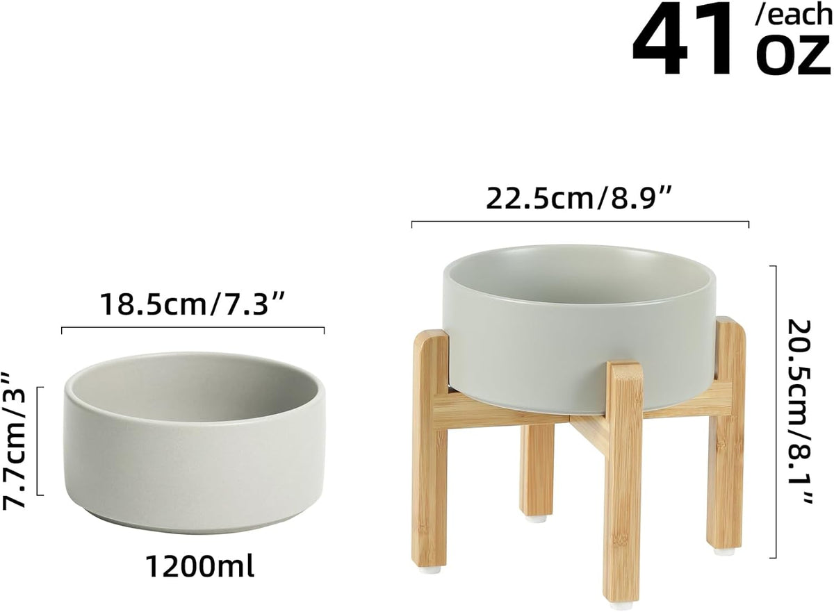 Ceramic Raised Dog Bowl Set, Elevated with Stand, Food and Water Bowl for Medium Breed Dogs, Weighted Dog Dishes, Pet Bowl(7.3'',41OZ, Grey)