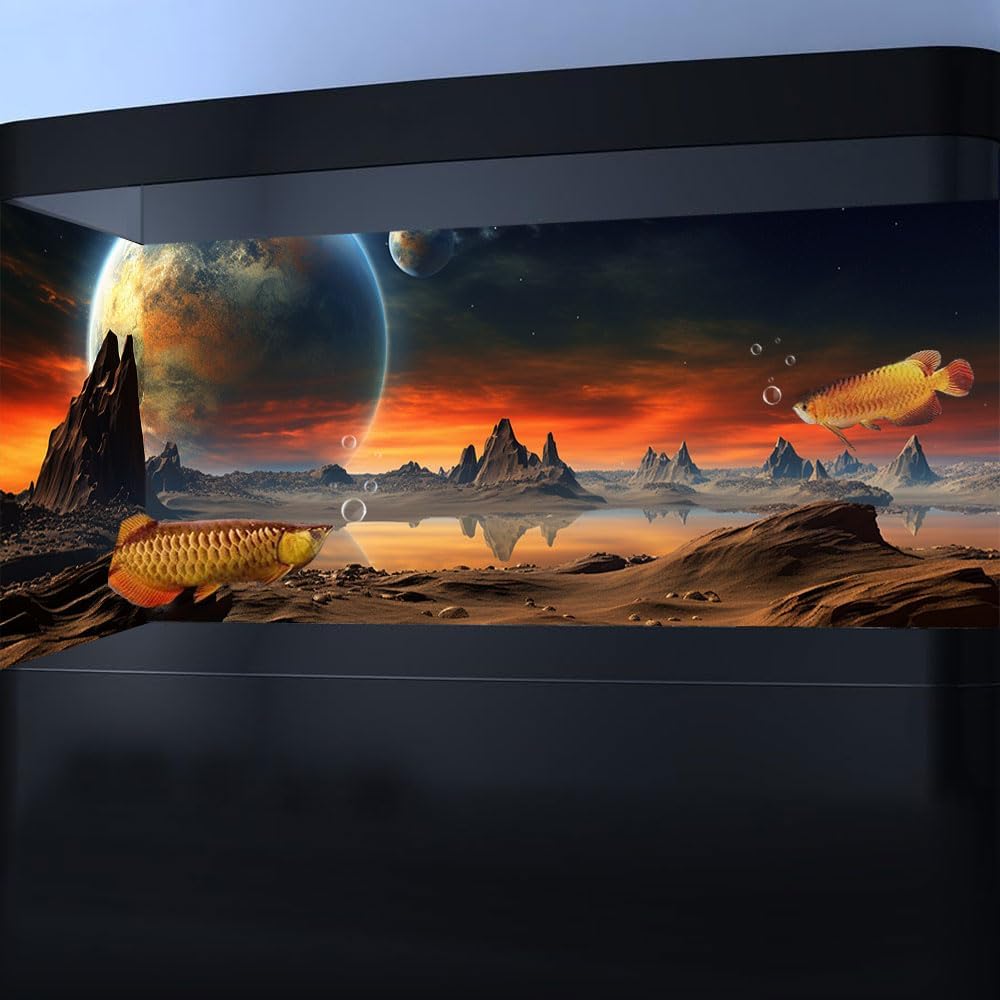 30X12IN Cosmic Aquarium Background, Cool Parallel Space Themed Fish Tank Background, Tropical Desert Terrarium Background with 8 EVA Double-Sided Tape