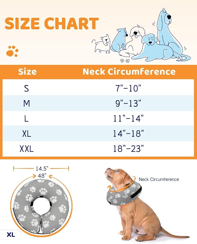 Supet Inflatable Dog Cone Collar Alternative After Surgery, Dog Neck Donut Collar Recovery E Collar for Neuter, Soft Pet Cone for Small Medium Large Dogs