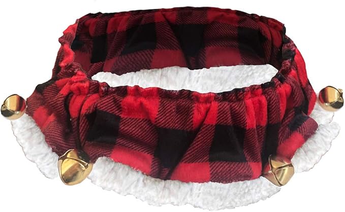 Huxley & Kent Ruff Pet Scrunchy | Buffalo Check (Medium) | Festive Christmas/Holiday Neckwear for Dogs/Cats | Fun Stretchable Costume Accessory | Soft Collar with Bells