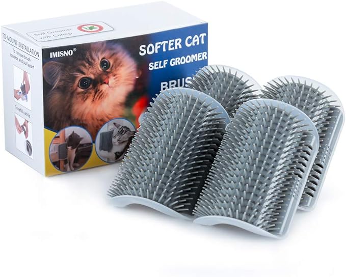IMISNO Cat Self Groomer Toy Wall Corner Massage Comb Perfect Massager Brush with Catnip (4 PCS Gray)