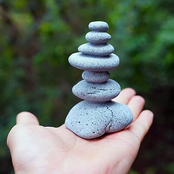 OwMell Balanced Stones Cairn Statue Garden Decor, Stacked Zen Rock Stone, Small Fish Tank Decoration, Micro Landscape Decor - Cairn